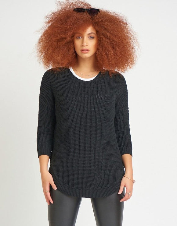 1827025 DEX Round Hem V-Neck Sweater